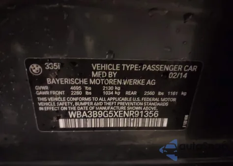 2014 BMW 335I xDrive z USA, uszkodzony, nr VIN WBA3B9G5XENR91356